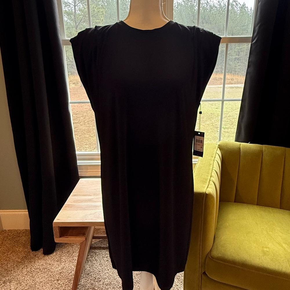 Tommy Hilfiger Black Sheath Midi Dress Crew Neck Sleeveless